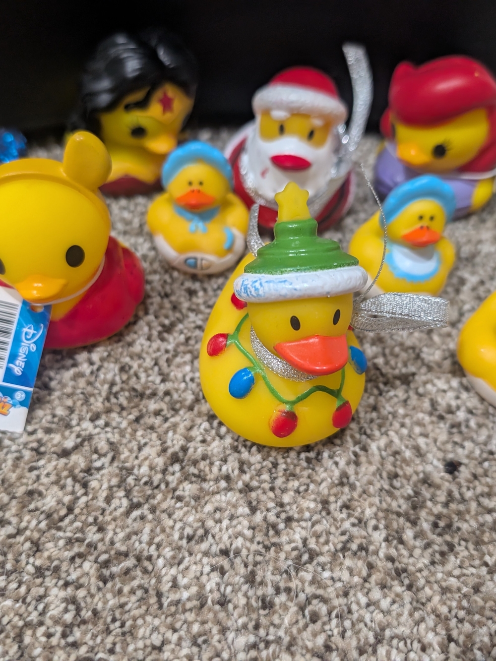 Yellow Holiday Duck Ornament with Green Hat and Multicolor Lights